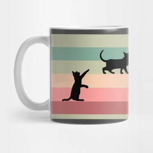 Cat Silhouettes in a Stripey Background with Pistachio color border Mug